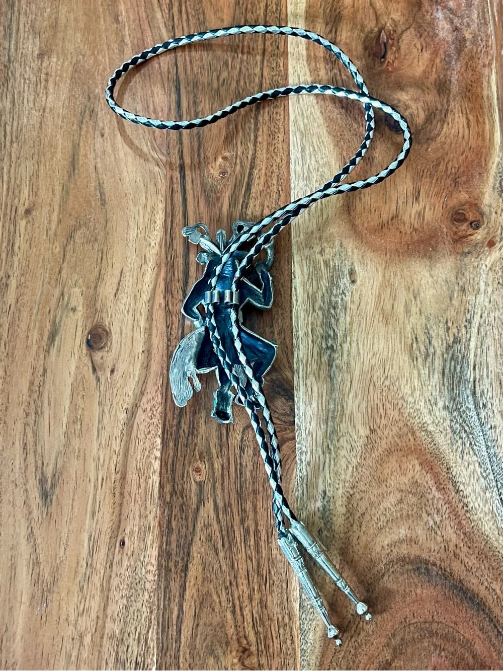 Vintage Southwestern bolo tie silver-toned Kachina dancer with snake